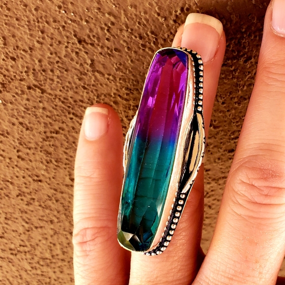New Oversized Bi-Color Tourmaline 925 Silver Statement Ring. - Picture 8 of 15